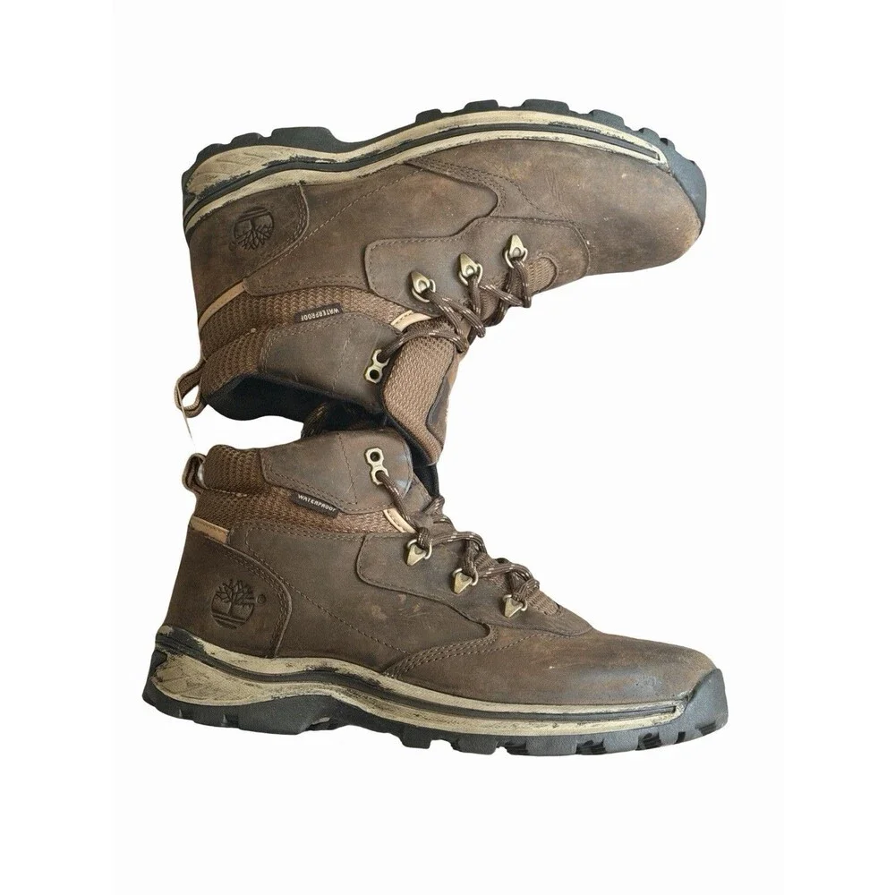 Timberland Boys 66961 Brown Leather Hiking Boots Waterproof Lace Up Size 6.5